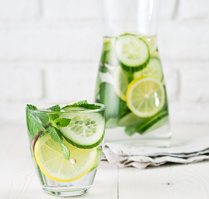 Cucumber and lemon-infused water 